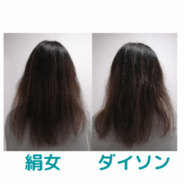 絹女とダイソンでドライした髪の比較